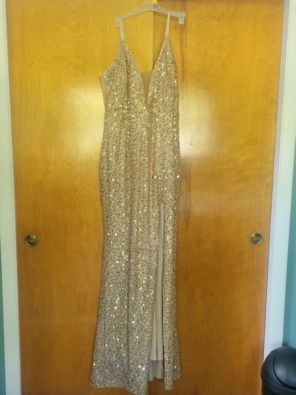 Gold Sequin Evening Gown with Plunge V-Neck
